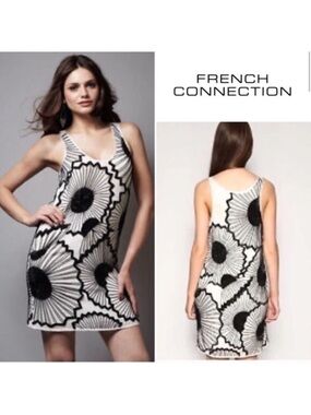 French Connection Alice Garden Beaded Sequin Mini Dress - White/Black S or XS